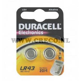 batterij 1.5 volt lr43 duracell 2st